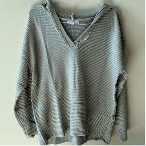 Sage knit v neck with hood knit sweater XL